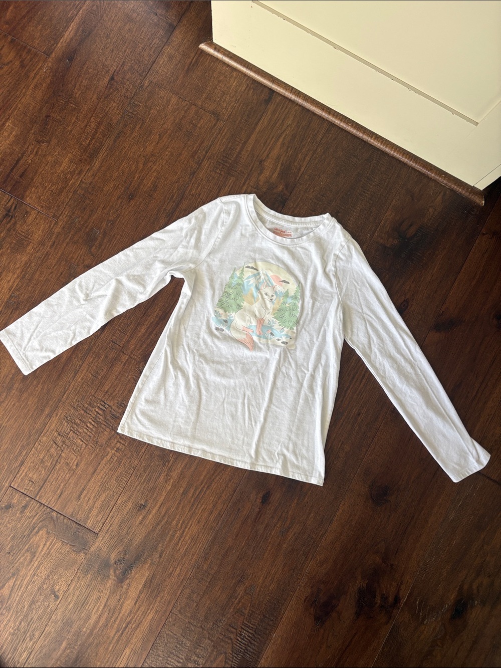 Cat & Jack White Long-Sleeve Tee with Fox Graphic - Size 10-12 (L)